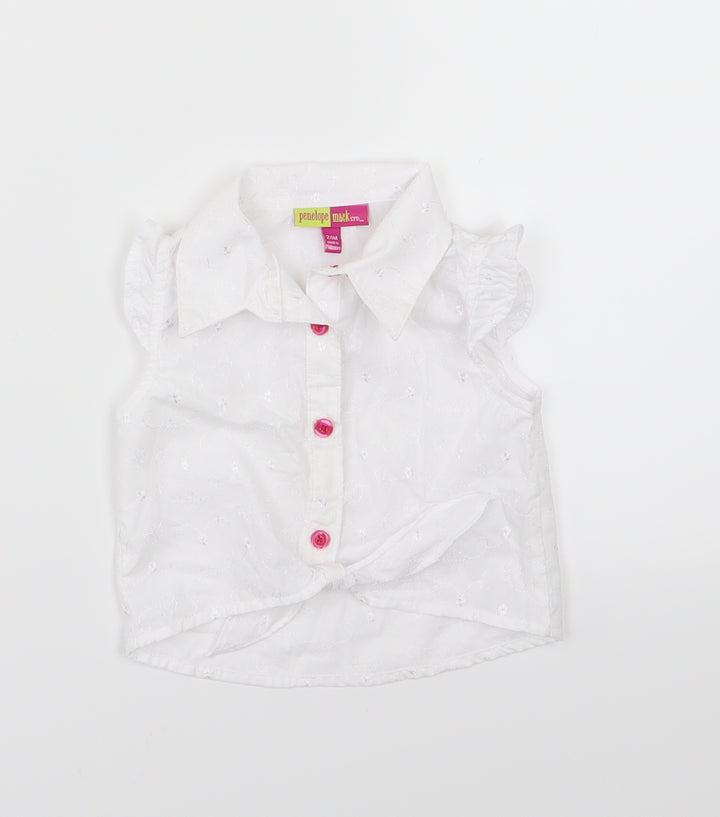 Penelope Mack Girls White Floral Woven Basic Button-Up Size 2 Years