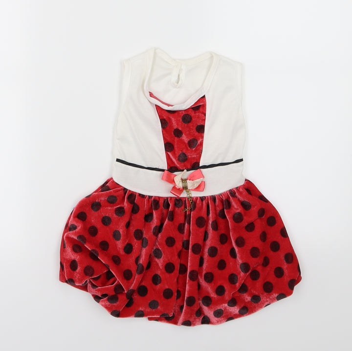 Seram Girls Red Polka Dot Velour Skater Dress Size 18-24 Months
