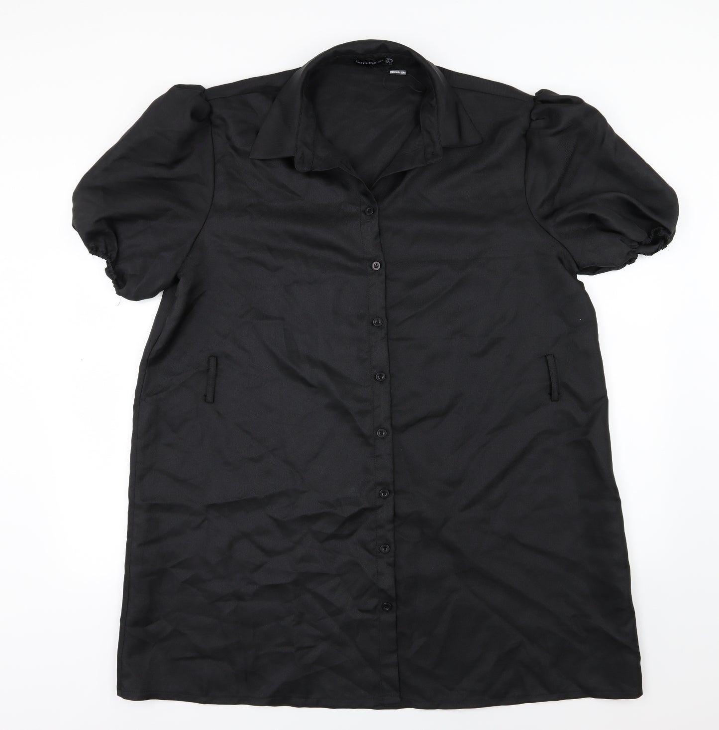 PRETTYLITTLETHING Womens Black  Woven Shirt Dress  Size 16