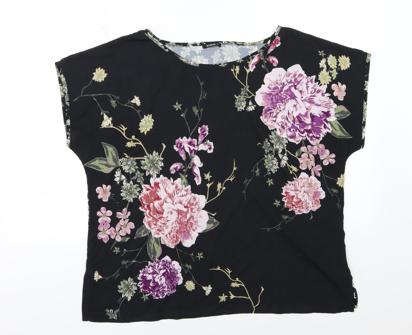 Roman Womens Black Floral Chiffon Basic Blouse Size 20