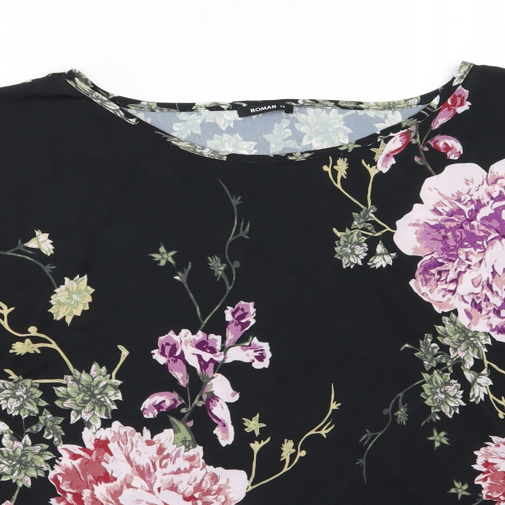 Roman Womens Black Floral Chiffon Basic Blouse Size 20