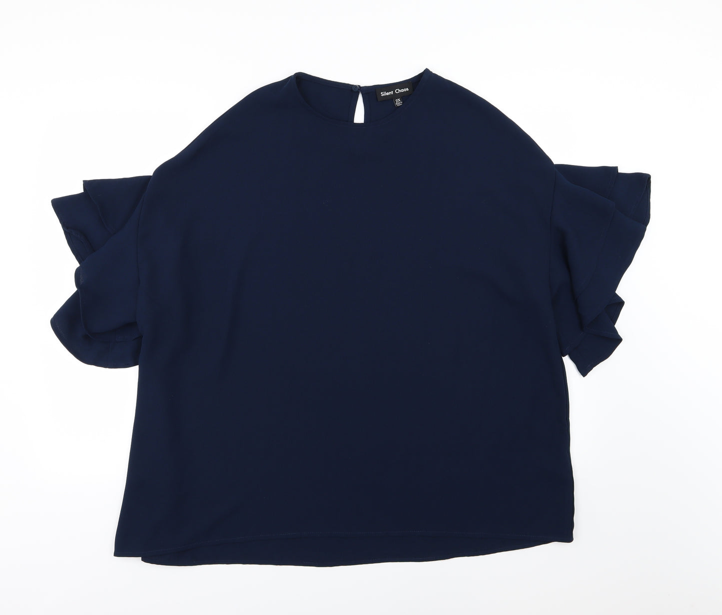Silent Chaos Womens Blue  Chiffon Basic Blouse Size 2XL