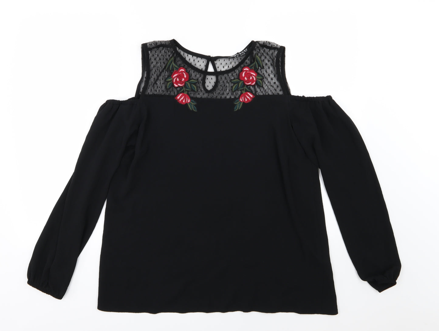 Select Womens Black Floral Chiffon Basic Blouse Size 16