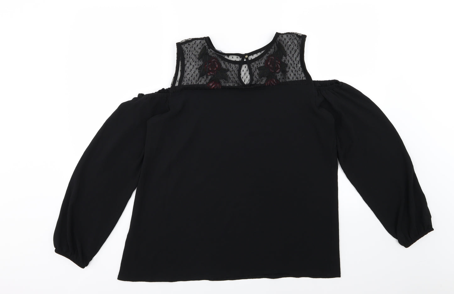 Select Womens Black Floral Chiffon Basic Blouse Size 16
