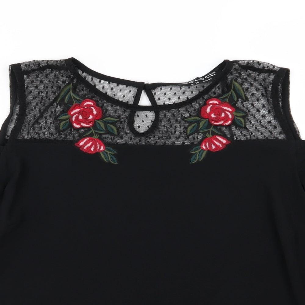 Select Womens Black Floral Chiffon Basic Blouse Size 16