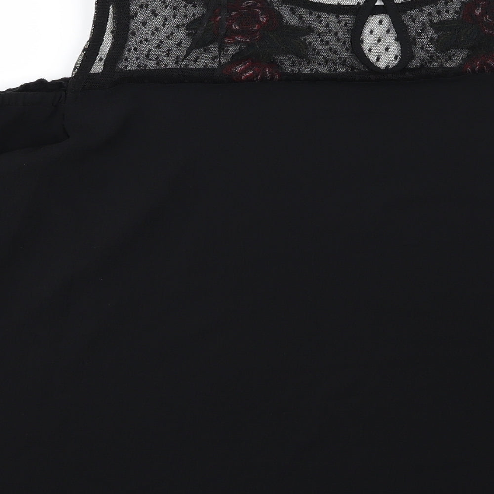 Select Womens Black Floral Chiffon Basic Blouse Size 16