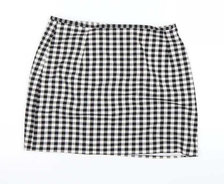 New Look Womens White Check A-Line Skirt Size 12