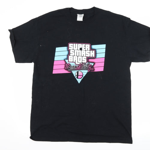 Gildan Mens Black  Jersey  T-Shirt Size L  - Super Smash Bros
