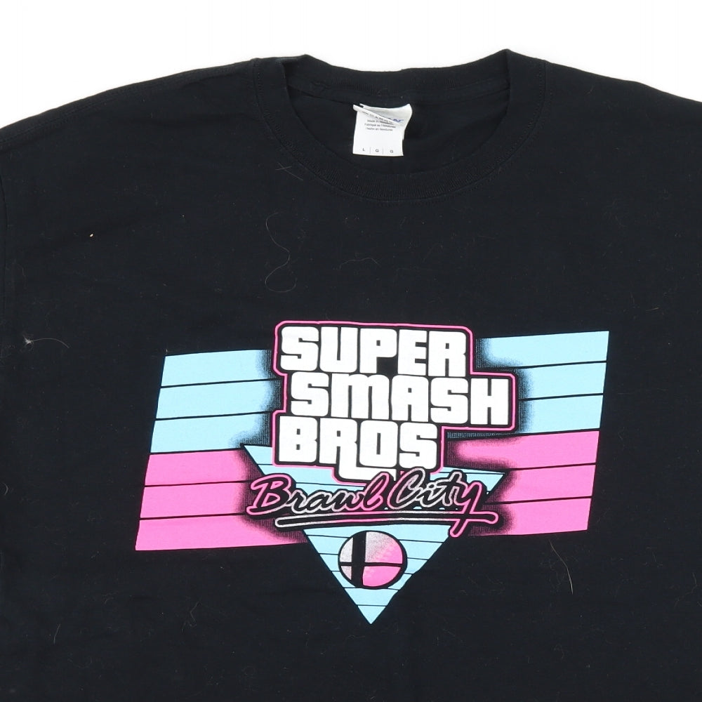Gildan Mens Black  Jersey  T-Shirt Size L  - Super Smash Bros