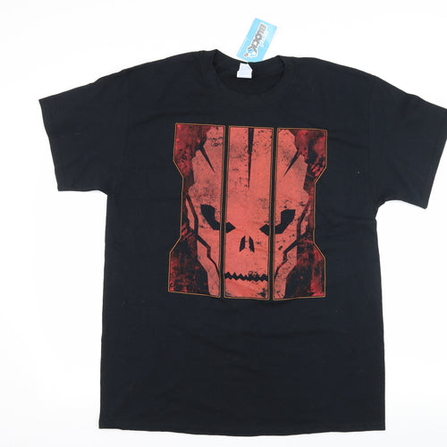 Gildan Mens Black  Jersey  T-Shirt Size L  - Red Skull