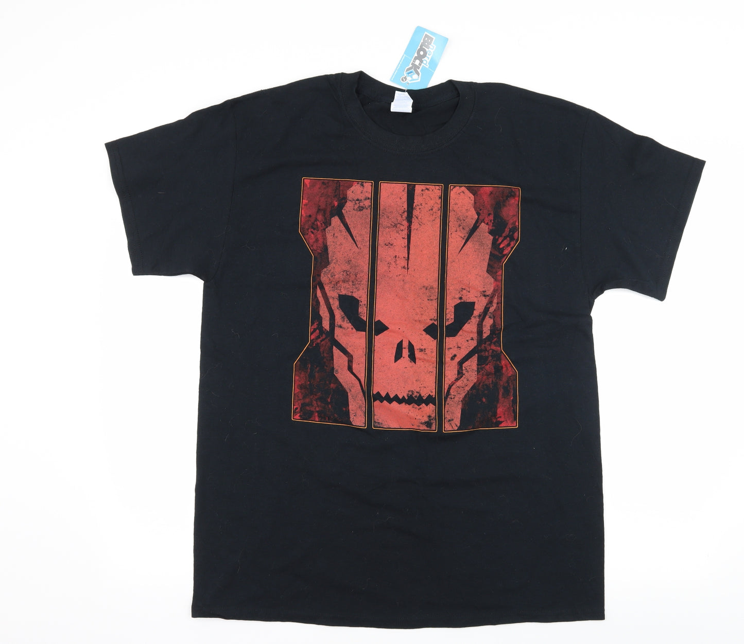 Gildan Mens Black  Jersey  T-Shirt Size L  - Red Skull