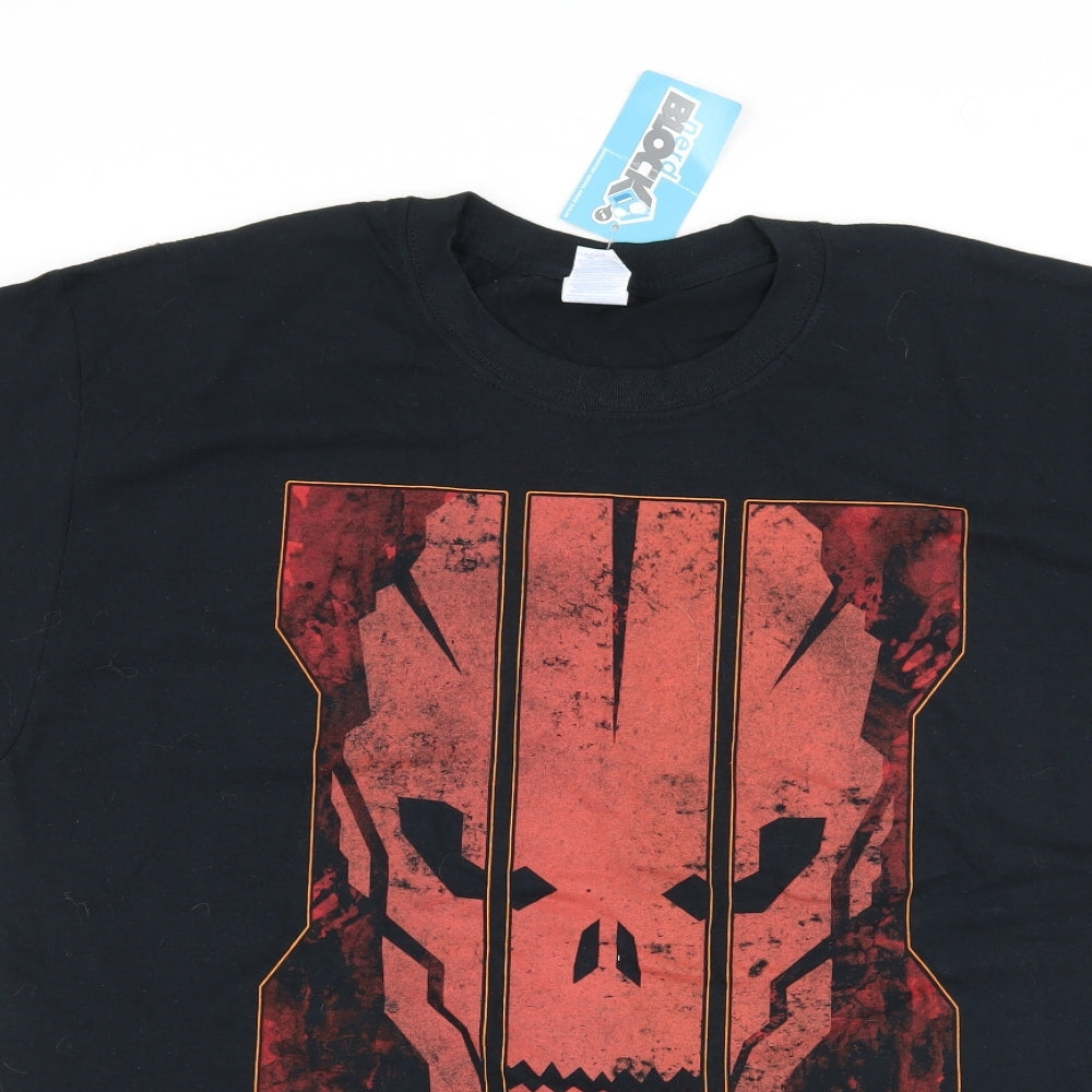 Gildan Mens Black  Jersey  T-Shirt Size L  - Red Skull