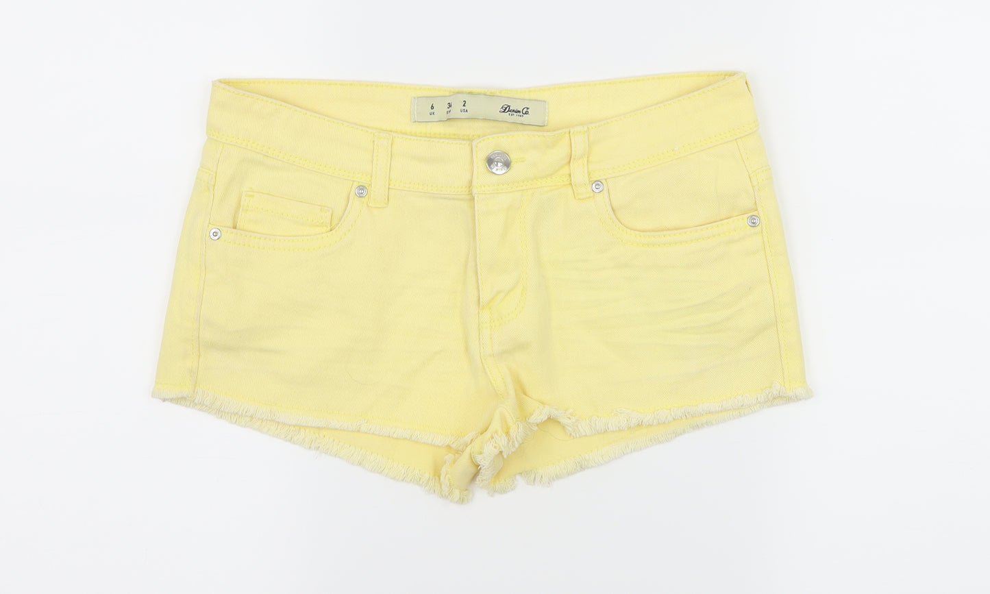 Denim & Co. Womens Yellow  Denim Hot Pants Shorts Size 6 - Distressed