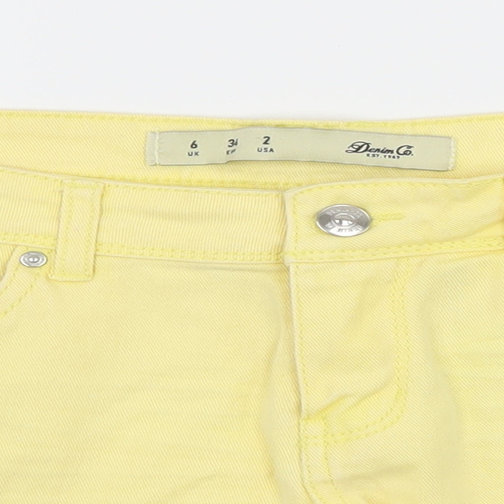 Denim & Co. Womens Yellow  Denim Hot Pants Shorts Size 6 - Distressed
