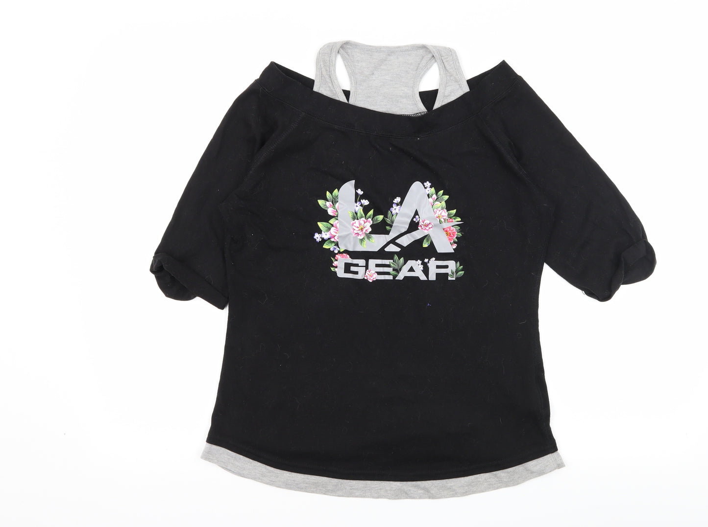 LA Gear Womens Black  Jersey Basic T-Shirt Size 14  - Cut Out Shoulder