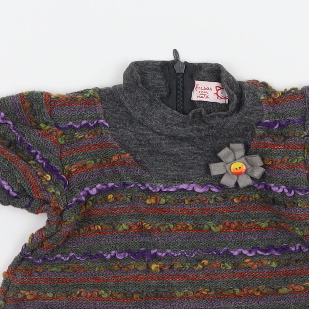 Fresas Con Nata Girls Grey Striped Knit Pullover Jumper Size 6 Years
