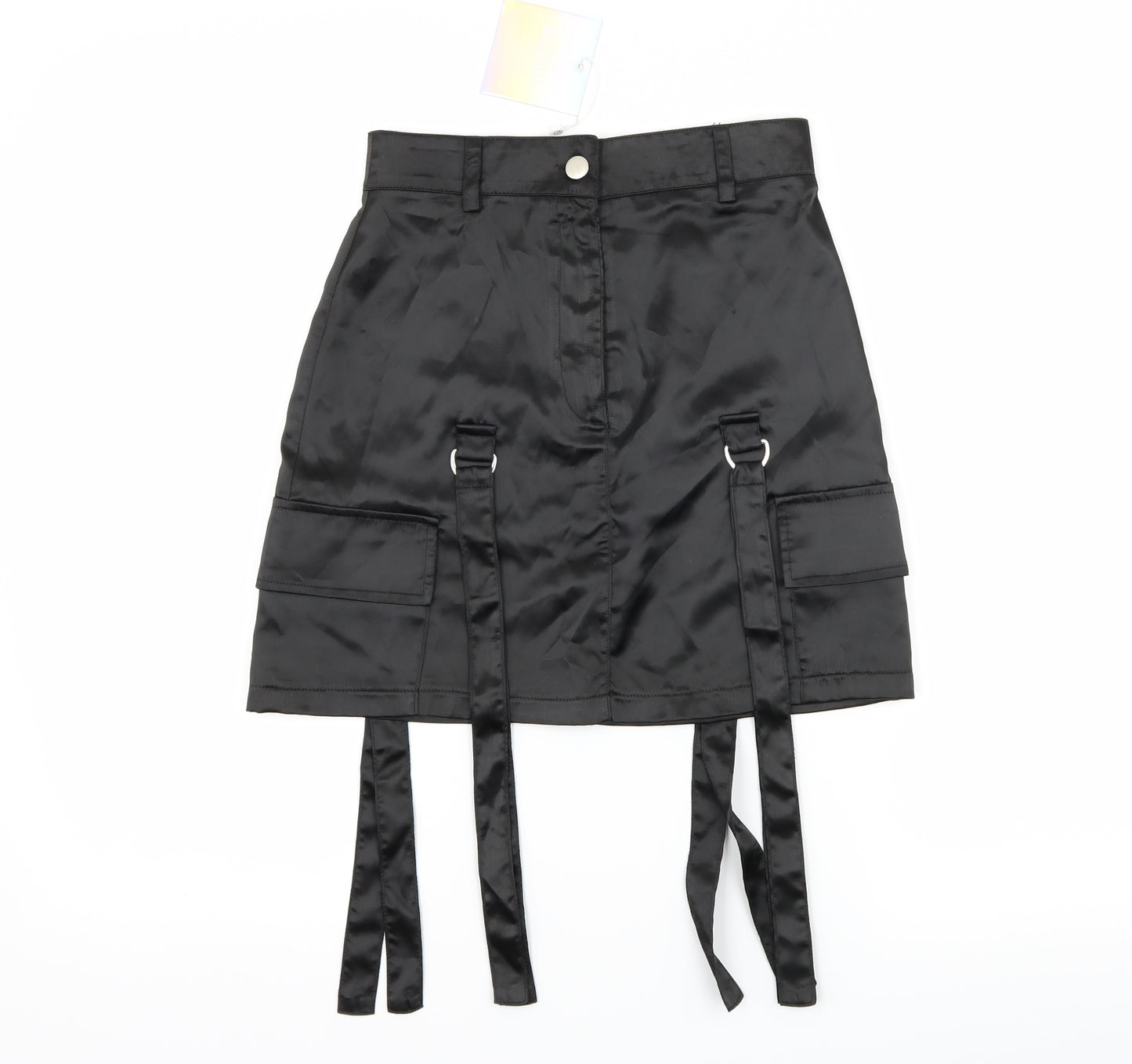 Missguided Womens Black  Satin A-Line Skirt Size 6
