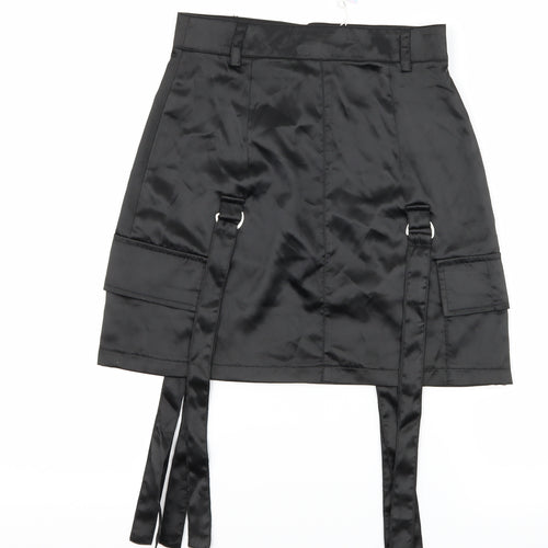 Missguided Womens Black  Satin A-Line Skirt Size 6