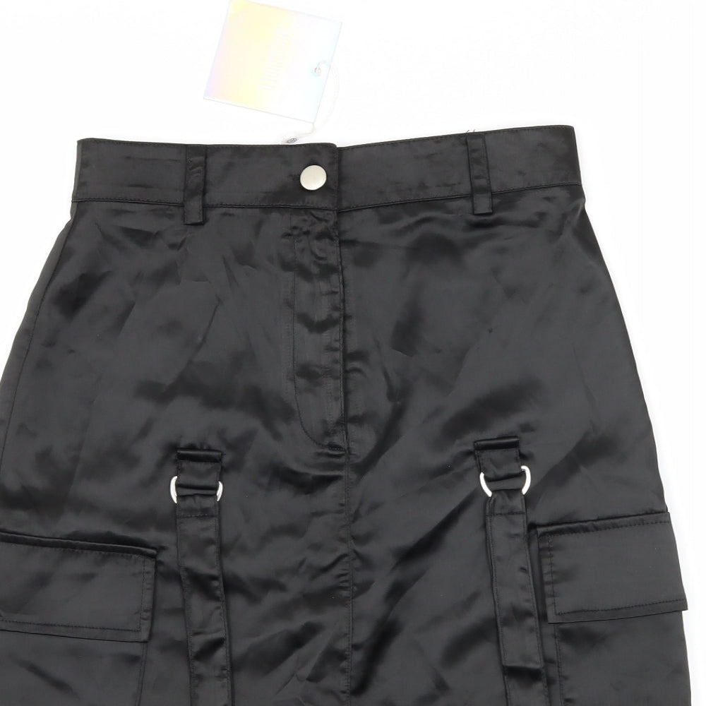 Missguided Womens Black  Satin A-Line Skirt Size 6
