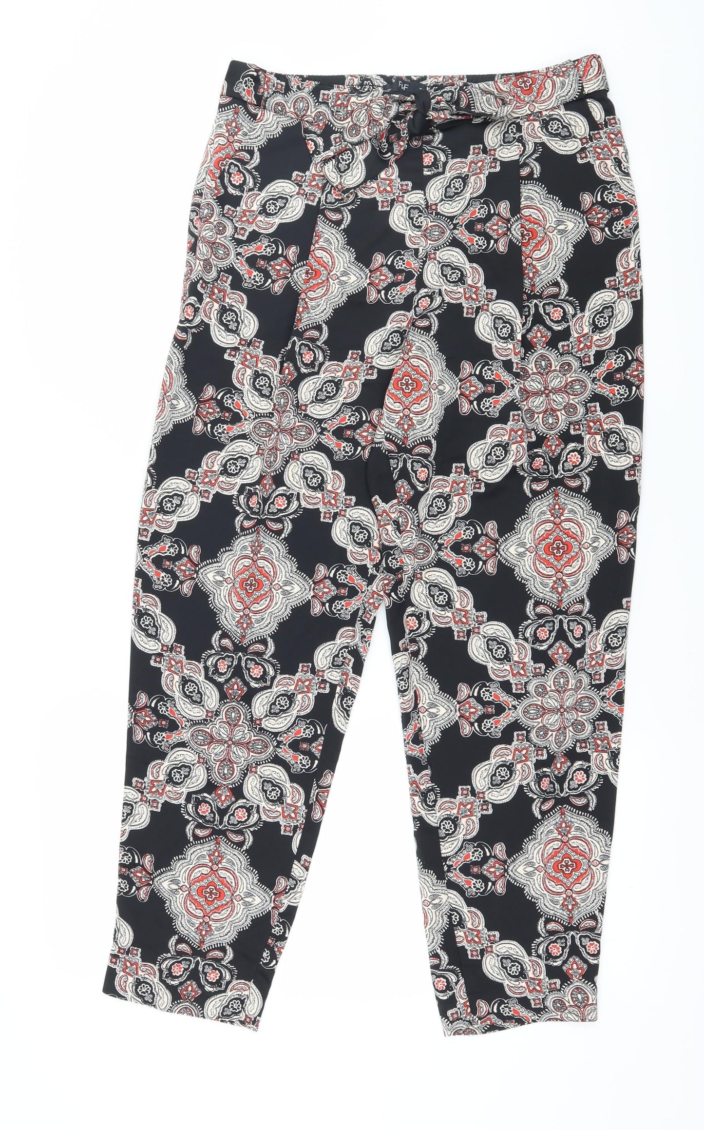 F&F Womens Black Paisley Satin Trousers  Size 8 L27 in
