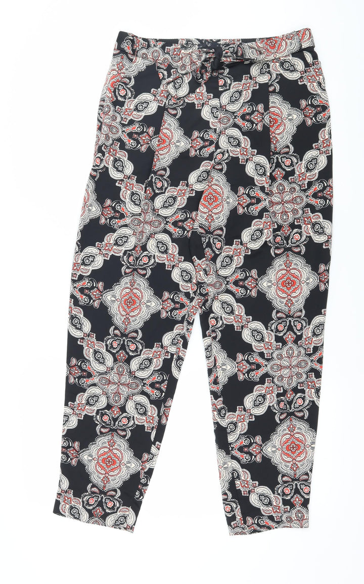 F&F Womens Black Paisley Satin Trousers  Size 8 L27 in