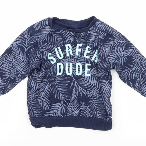Primark Boys Blue Floral Jersey Pullover Jumper Size 9-12 Months  - Surfer dude
