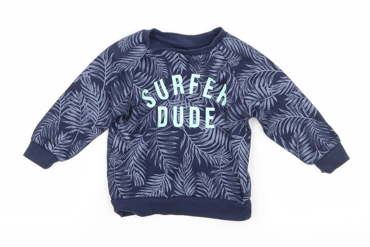 Primark Boys Blue Floral Jersey Pullover Jumper Size 9-12 Months - Surfer dude