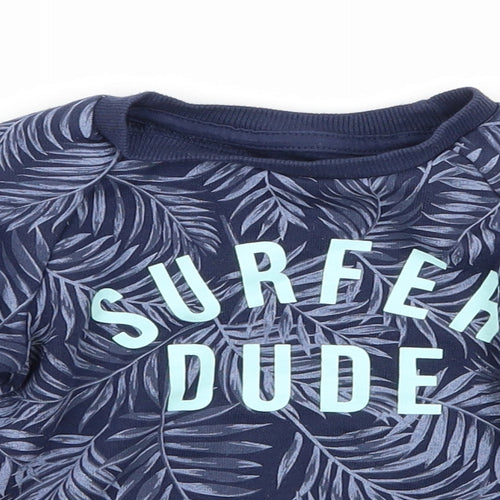 Primark Boys Blue Floral Jersey Pullover Jumper Size 9-12 Months  - Surfer dude