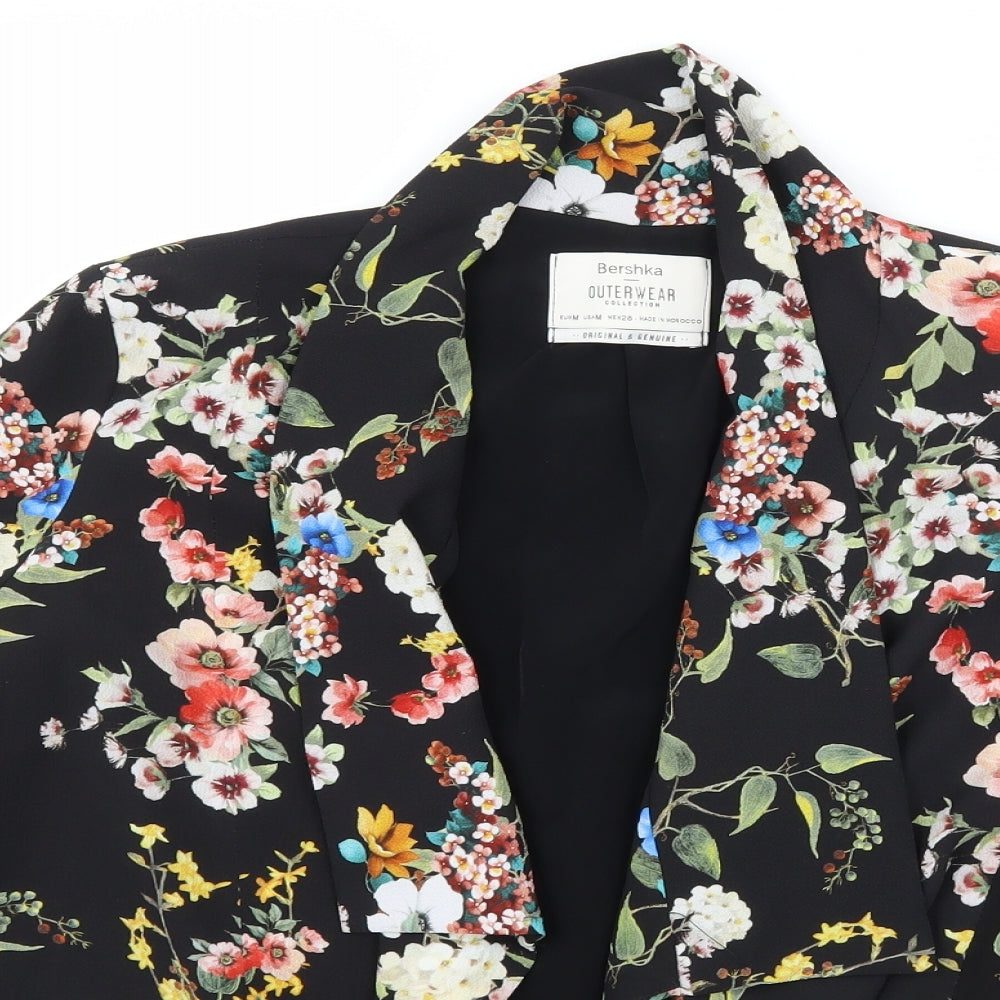 Bershka Womens Black Floral  Jacket Blazer Size M