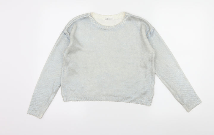 H&M Girls Blue Knit Pullover Jumper Size 11-12 Years
