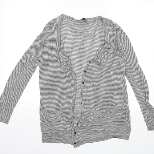 Topshop Womens Grey Striped  Cardigan Jumper Size 10