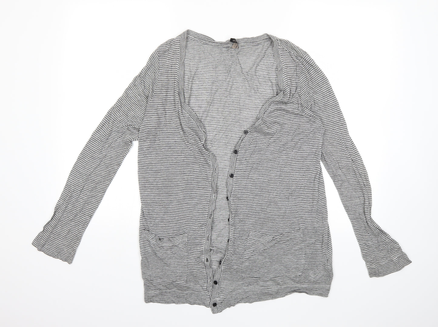Topshop Womens Grey Striped  Cardigan Jumper Size 10