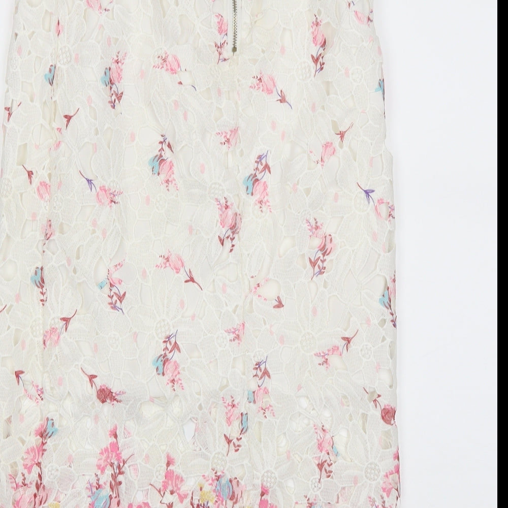 Quiz Womens White Floral  Straight & Pencil Skirt Size 8
