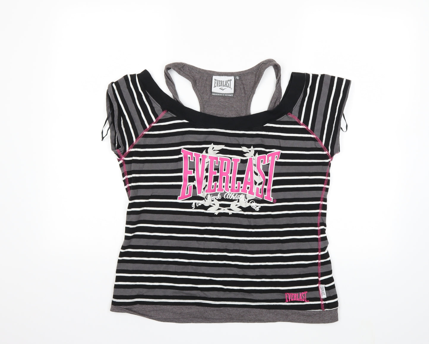 Everlast Womens Grey Striped  Basic T-Shirt Size 18