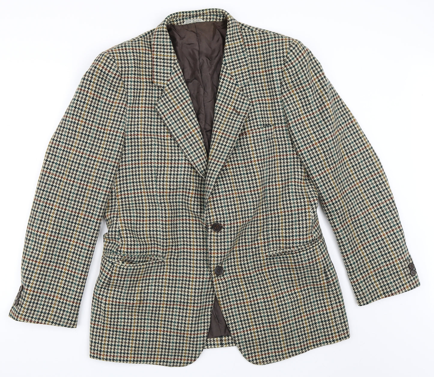 Texitaly Womens Beige Houndstooth  Overcoat Coat Size M