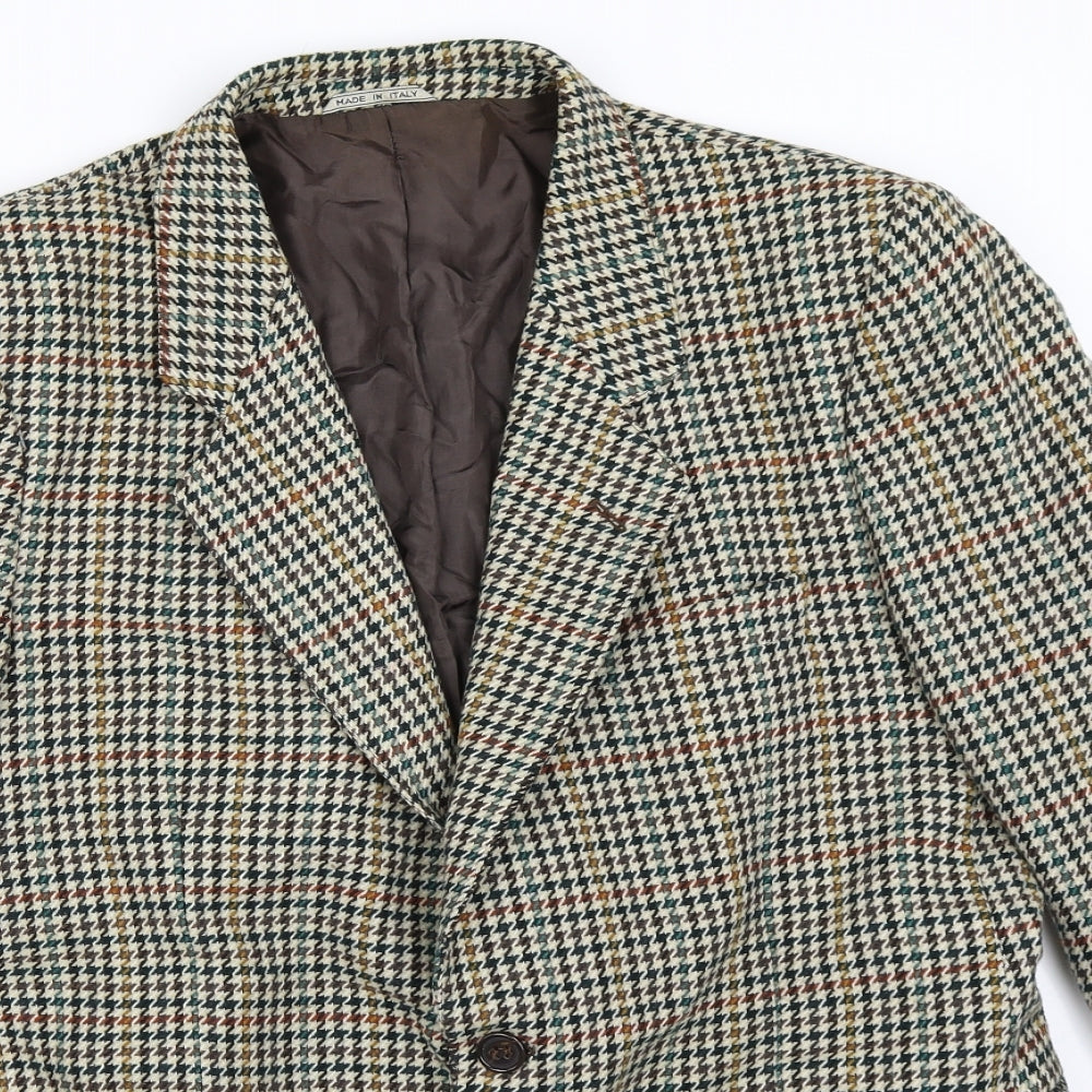 Texitaly Womens Beige Houndstooth  Overcoat Coat Size M