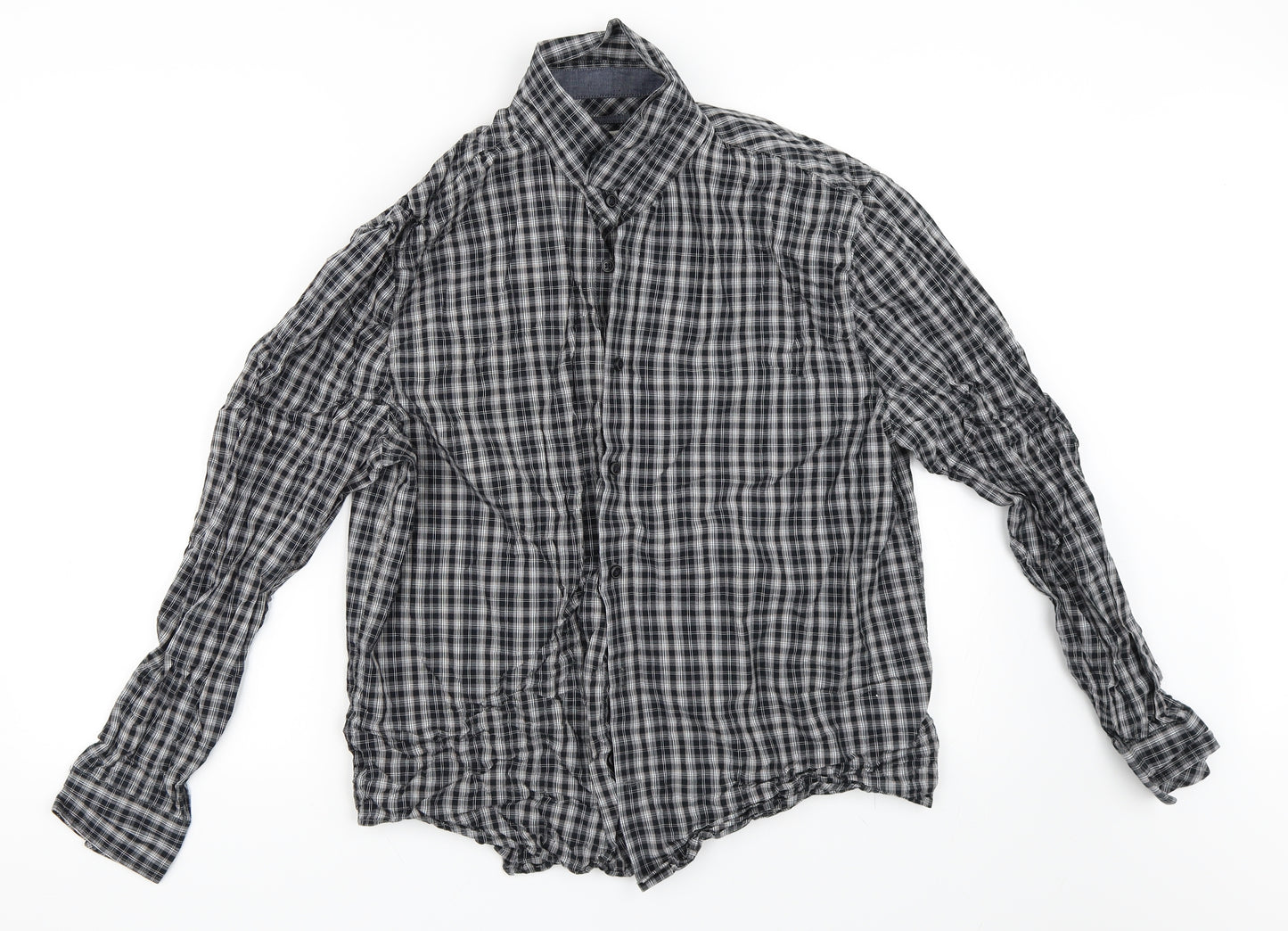 Easy Mens Black Check   Button-Up Size L