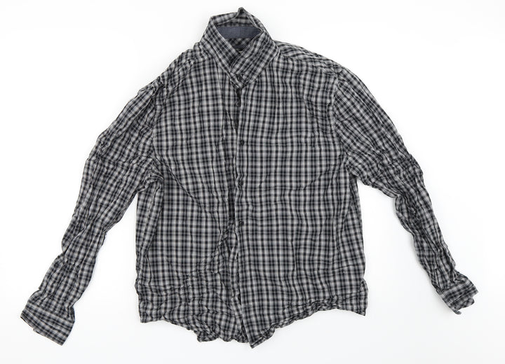 Easy Mens Black Check   Button-Up Size L