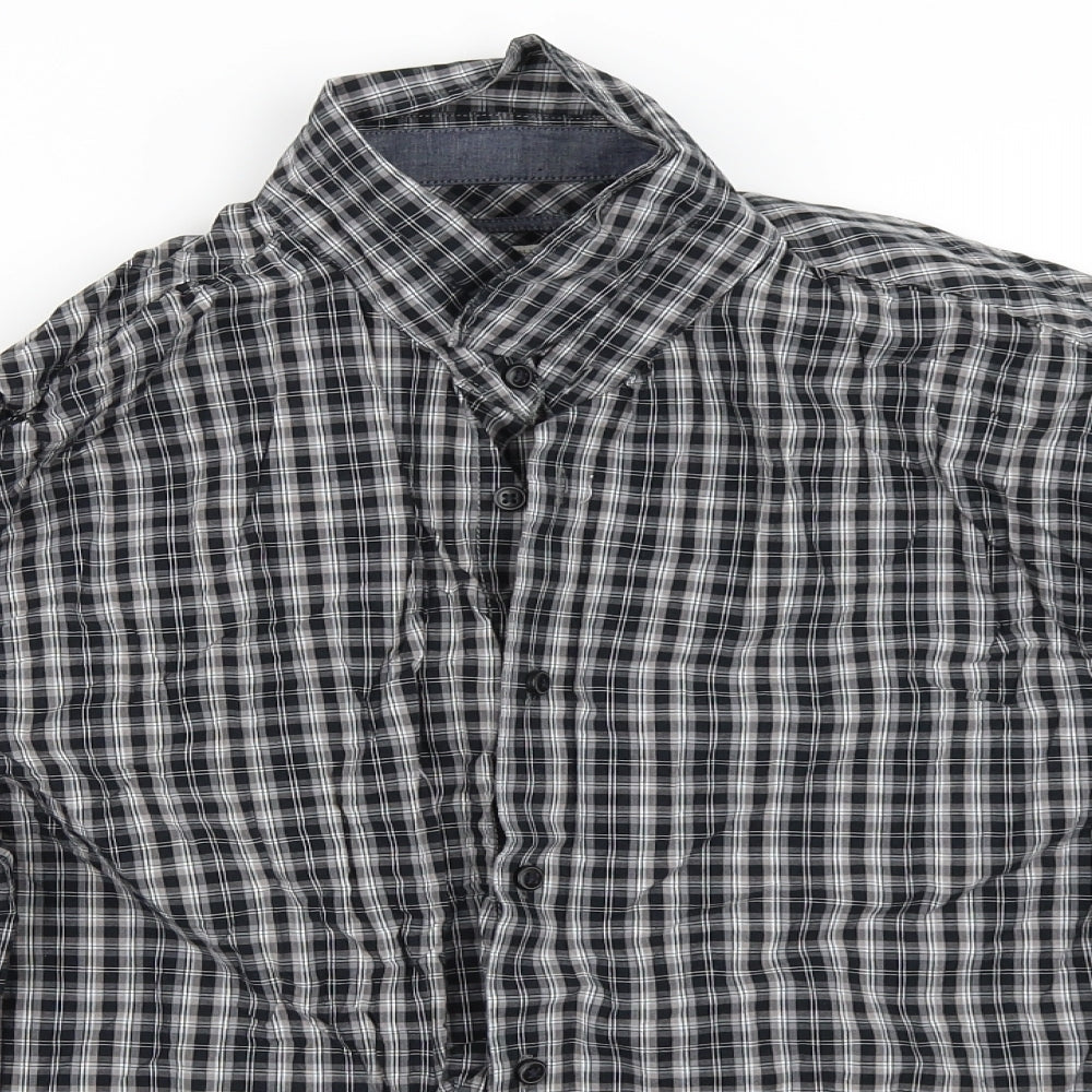 Easy Mens Black Check   Button-Up Size L