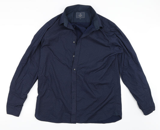 Front view of Atlantic Bay men’s blue button-up, size L