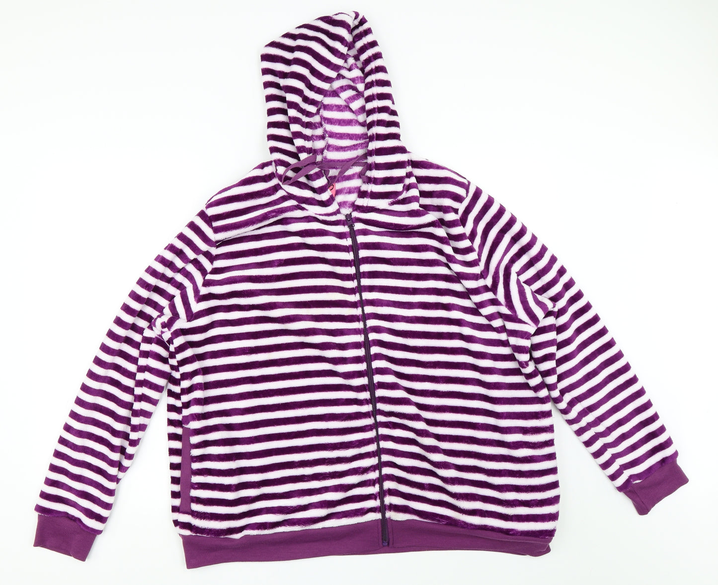 Preworn Womens Purple Striped  Full Zip Hoodie Size L  - Lounge wear