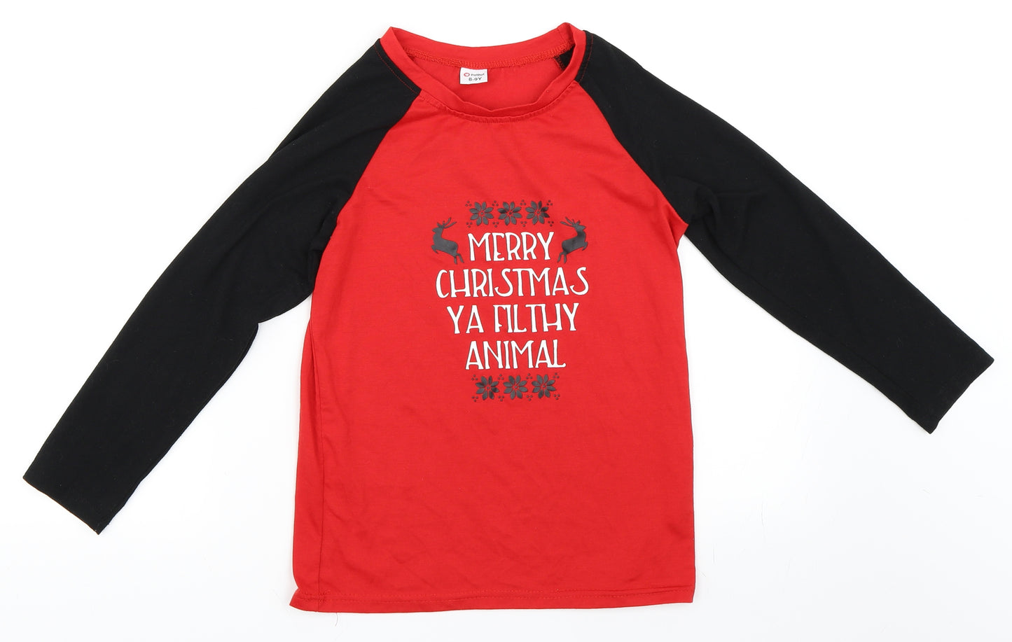 PatPat Boys Red   Basic T-Shirt Size 8-9 Years  - Christmas Top