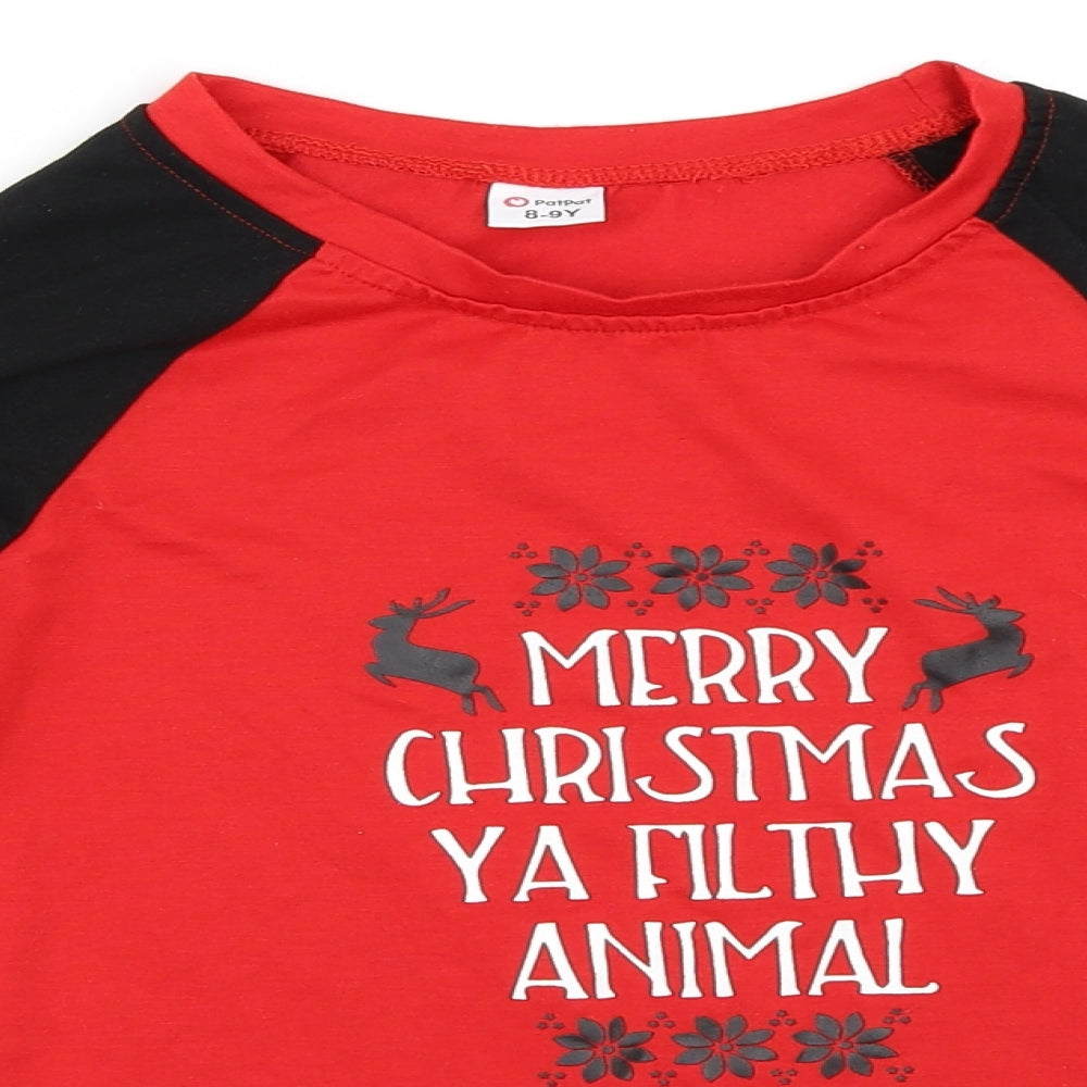 PatPat Boys Red   Basic T-Shirt Size 8-9 Years  - Christmas Top