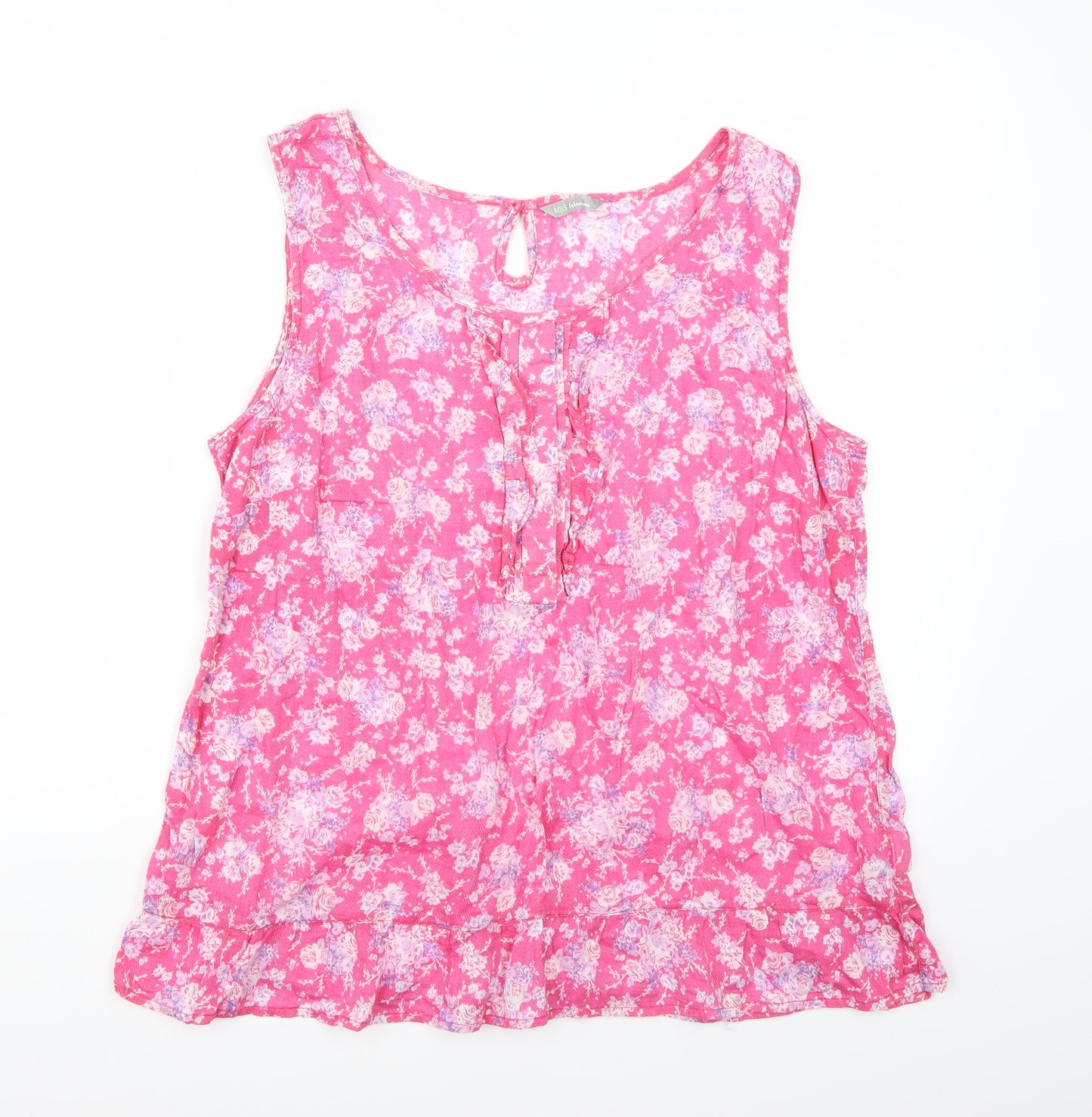 Marks and Spencer Womens Pink Floral  Basic T-Shirt Size 16