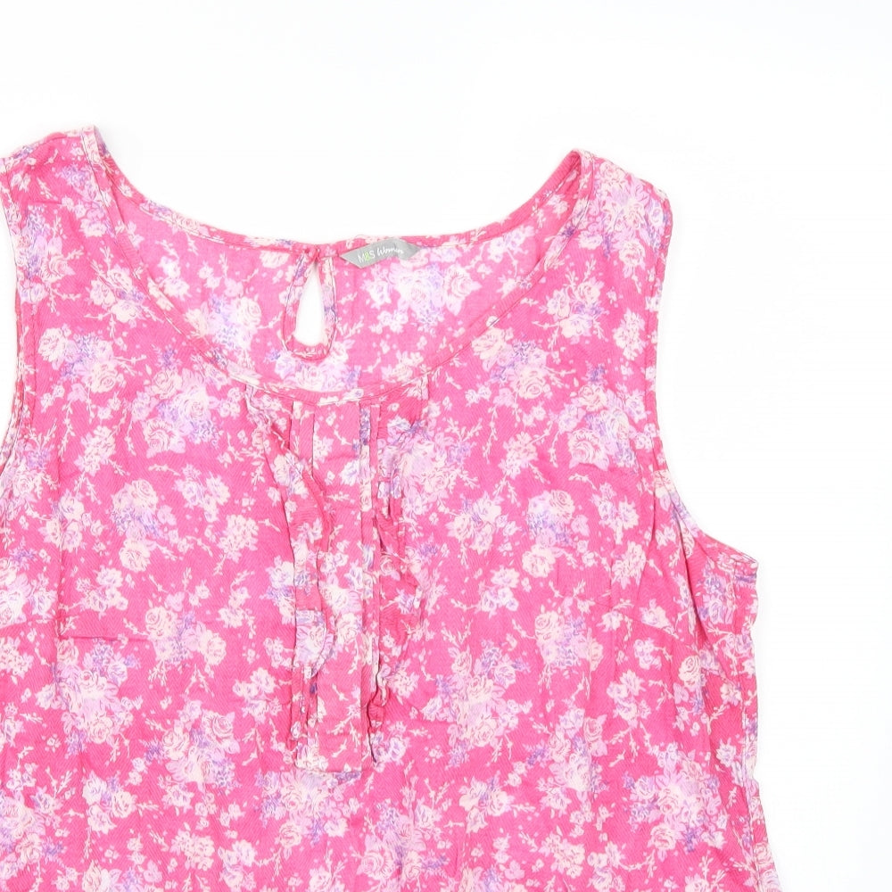 Marks and Spencer Womens Pink Floral  Basic T-Shirt Size 16