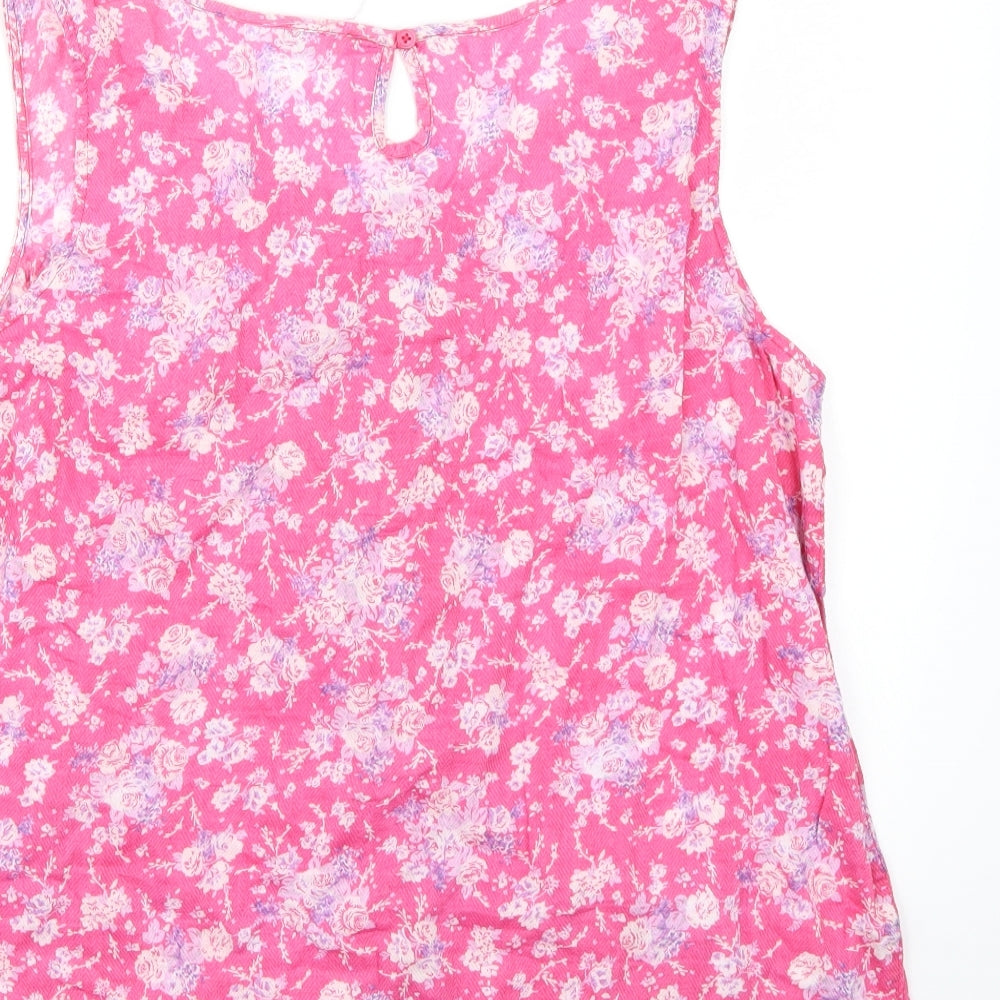 Marks and Spencer Womens Pink Floral  Basic T-Shirt Size 16