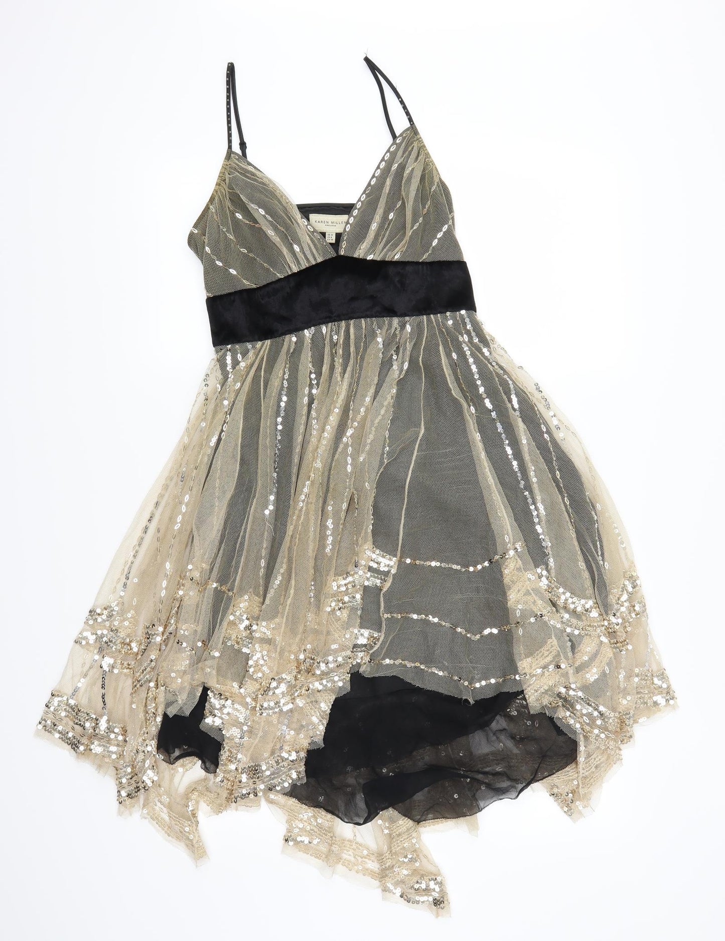 Karen Millen Womens Gold  Lace Skater Dress  Size 10