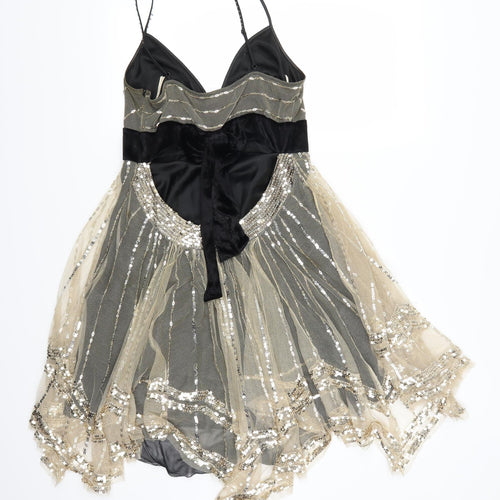 Karen Millen Womens Gold  Lace Skater Dress  Size 10