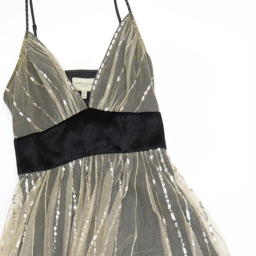 Karen Millen Womens Gold  Lace Skater Dress  Size 10