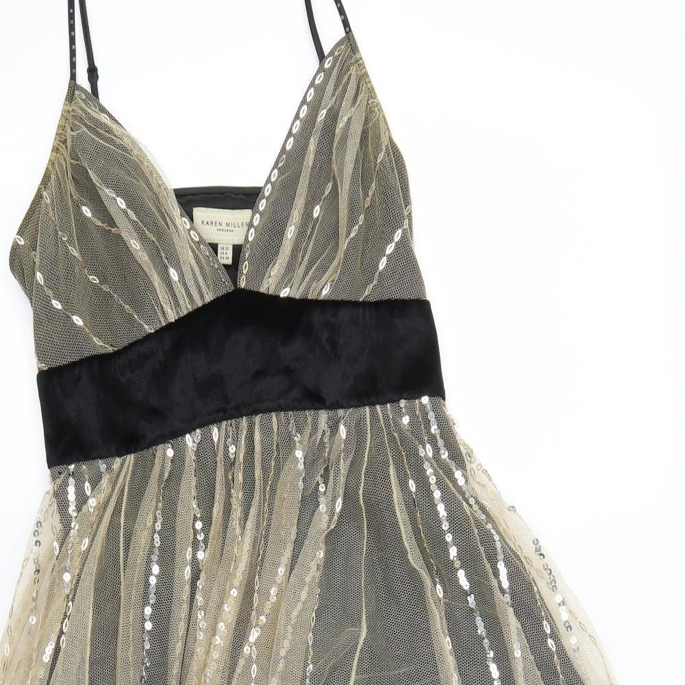Karen Millen Womens Gold  Lace Skater Dress  Size 10